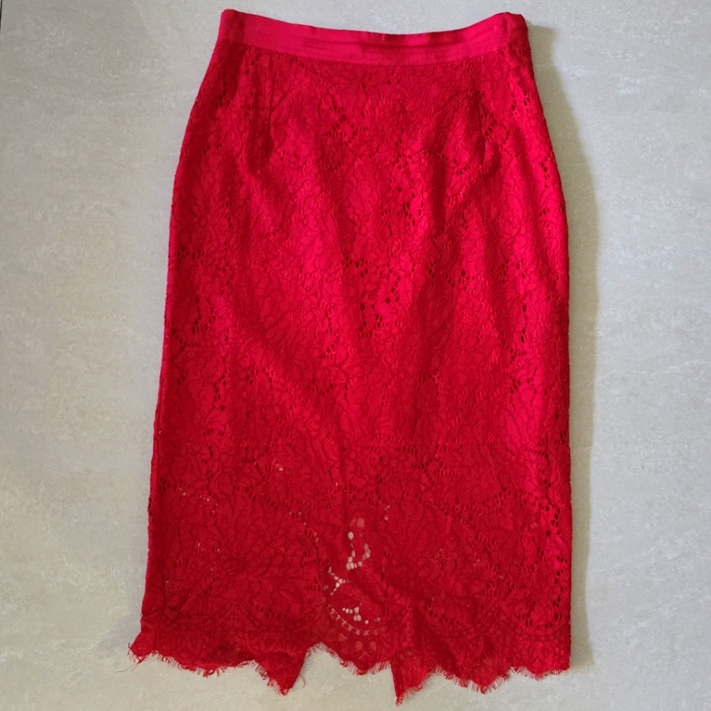 H&M Lace Pencil Skirt - Red - Size 6